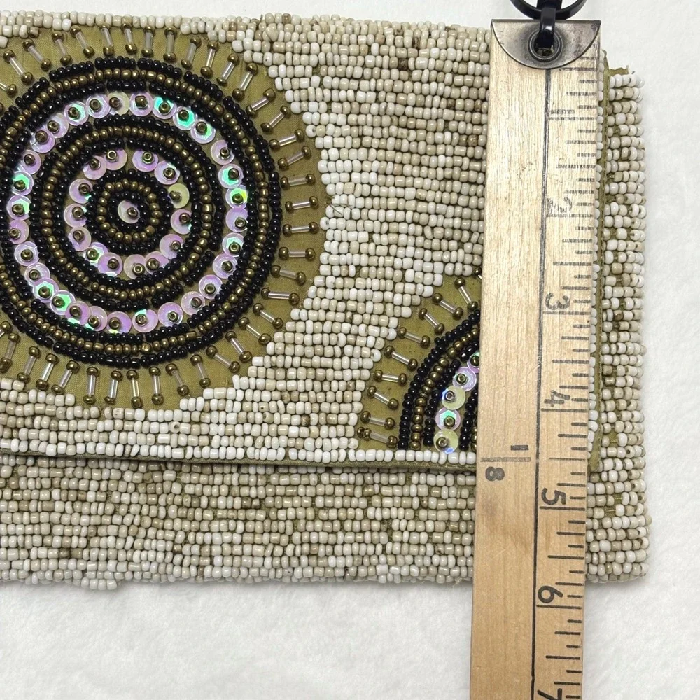 Little‎ Joe Woman Gail Elliott Beaded Wristlet Clutch Cream Gold Art Deco Boho